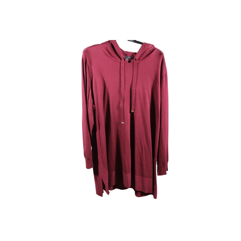 Cyrus Womens 3X Burgundy Hooded Sweater Tunic Long Sleeve Lightweight Knit Wine